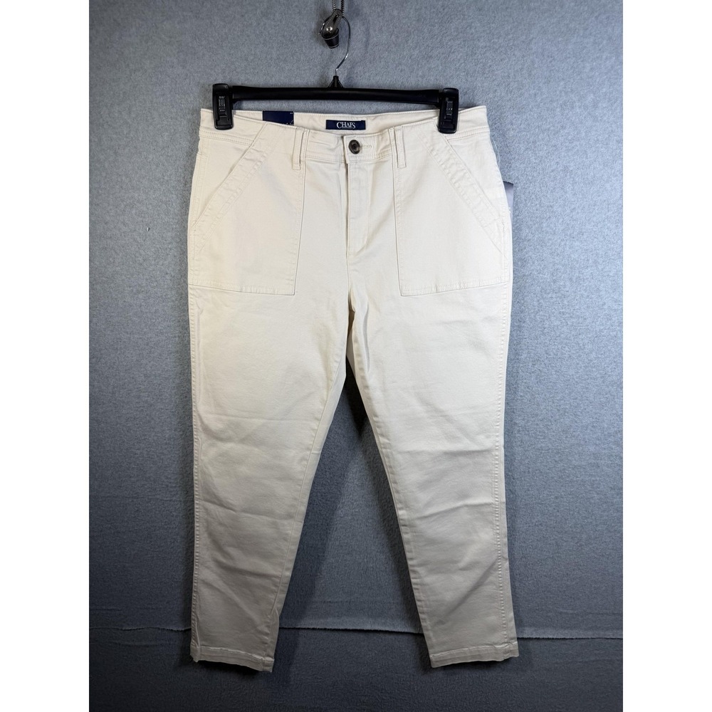 Chaps Pants Womens 12 White Twill Chino Stretch Ankle Pockets Flat Front